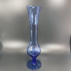 Vintage Venetian Art Glass Vase Vessel Blue Swirl Stem With Small Bubbles Italy